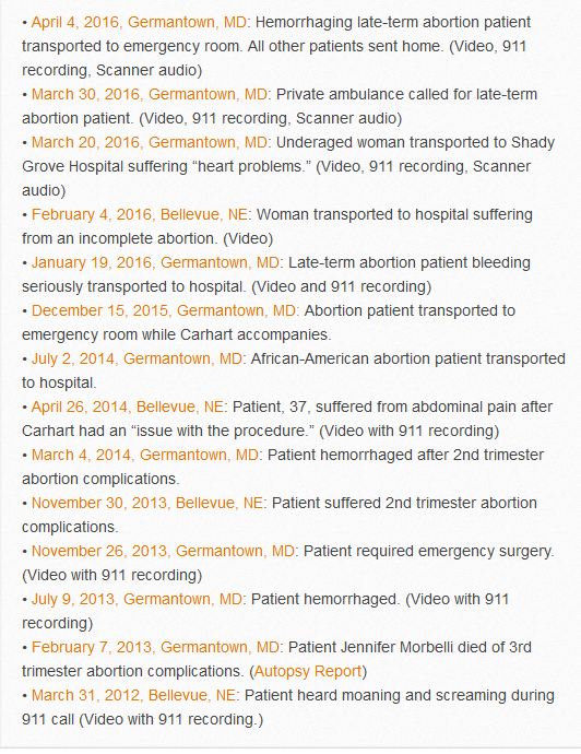 911 calls to Leroy Carhart abortion clinic (image screen shot off Operation Rescue website) 